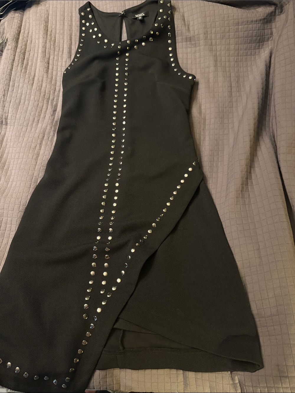 XOXO Black Studded Sleeveless Wrap Dress
